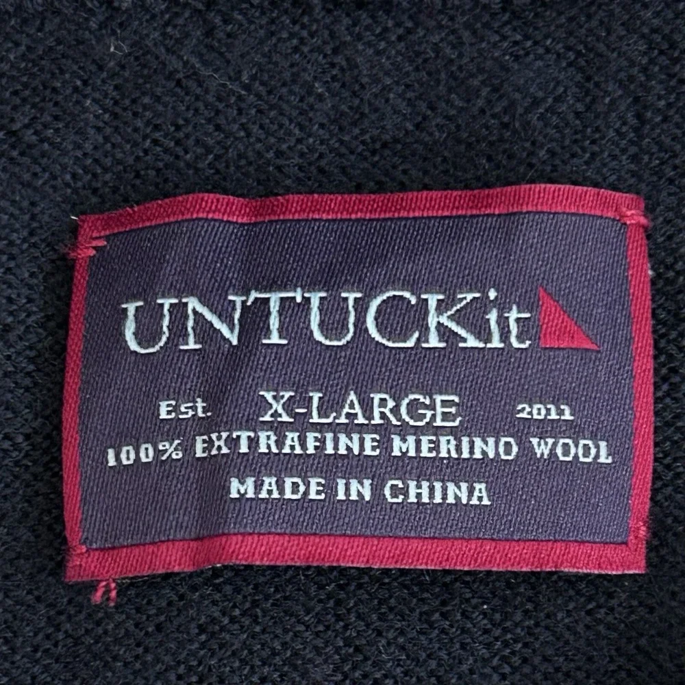 Untuckit Men's Sweater Zeppelin 100% Merino Wool Navy Blue Pullover Size XL Soft
